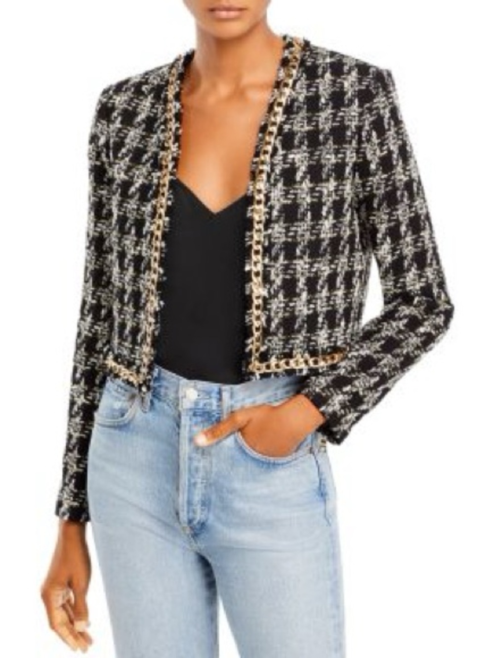 Alice + Olivia Zeta chain-link trim cropped jacket  sz 4